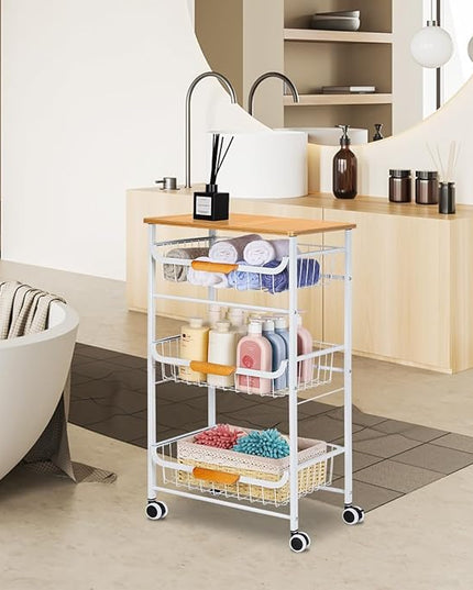 HEOMU 4 Tier Rolling Kitchen Storage Cart, Metal Microwave Stand Kitchen Island Cart on Wheels with Storage for Kitchen, Bathroom, Living Room, Bar, Office, White - LeafyLoom
