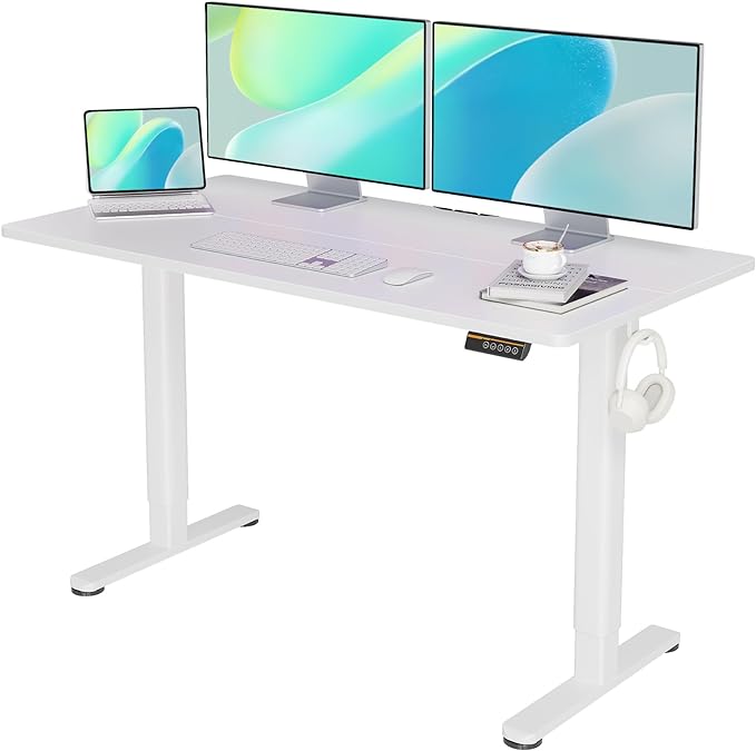 Electric Standing Desk, Adjustable Height Stand up Desk, 55x24 Inches Sit Stand Home Office Desk with Splice Board,White Top - LeafyLoom