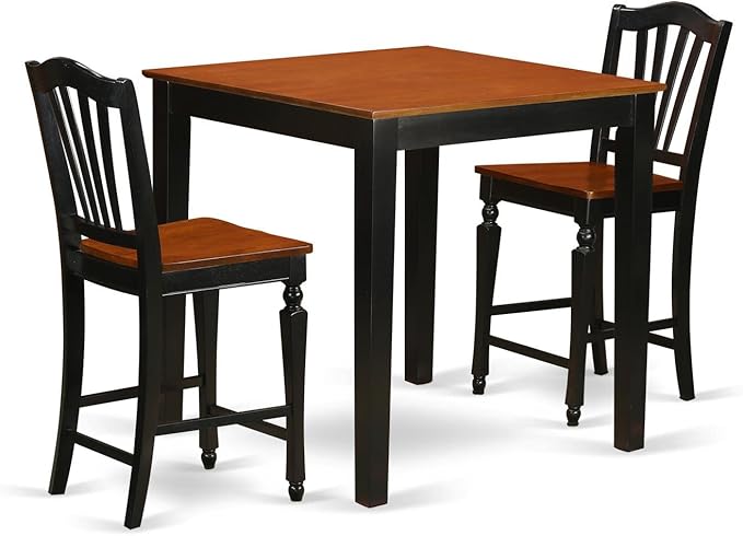 East West Furniture PBCH3-BLK-W 3 Piece Counter Height Pub Set for Small Spaces Contains a Square Kitchen Table and 2 Dining Room Chairs, 36x36 Inch, Black & Cherry - LeafyLoom