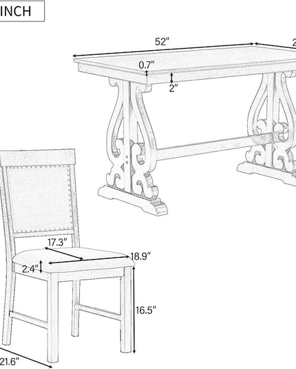 5-Piece Retro Dining Set with Rectangular Symmetrical Arc Pattern Design Wooden Table and 4 Upholstered Chairs, Kitchen Dinette Furniture for Living Room, Home Bar, Brown+White+Beige - LeafyLoom