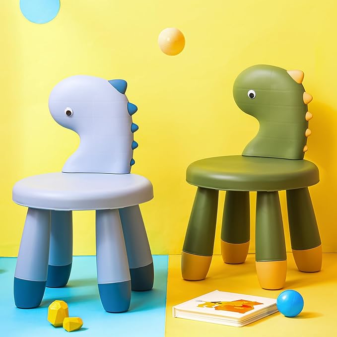 2 Pcs Plastic Dino Chair Sturdy Dinosaur Chairs Lightweight Activity Chairs Ergonomic Design Anti Slip Step Stool for Indoor Outdoor - LeafyLoom