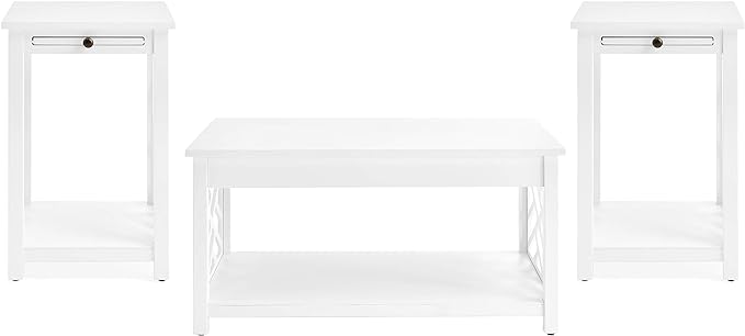 Alaterre Furniture Coventry 36" Coffee Two End Tables with Tray, Set of 3, White - LeafyLoom