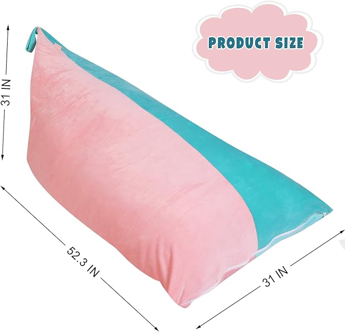Stuffed Animal Storage Bean Bag Chair Cover, Velvet Pink Lake Blue Plush Toy Storage Stuff and Sit Seat for Kids/Teens/Adults, 52" x 31" Extra Large Triangle Floor Sofa, 200L/52Gal, Cover Only - LeafyLoom