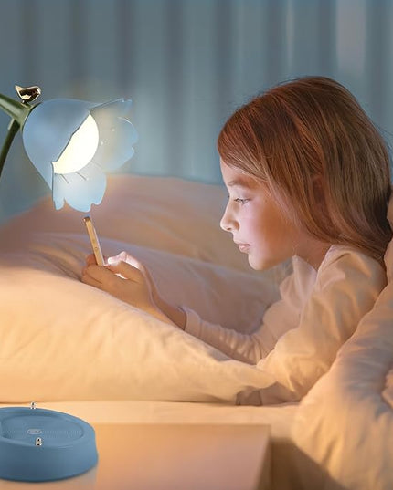 Himmel Flower Desk Lamp, Dimmable LED Kid Desk Lamp with 3 Colour Temperatures,Cordless Rechargeable Desk Lamp with Touch Sensor and Flexible Arm, USB Bedside Lamp for Reading, Learning - LeafyLoom