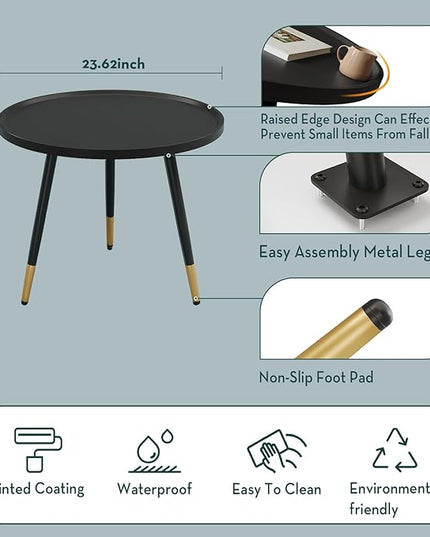 SAYGOER Black Coffee Table Round Small Coffee Tables Unique Modern Center Table for Living Room Home Office Balcony Simple Circle Accent Sofa Table Easy Assembly, Black - LeafyLoom