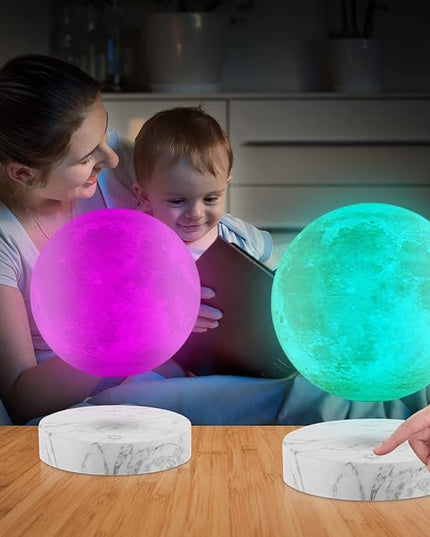 VGAzer Levitating Moon Lamp,Floating and Spinning in Air Freely with 3D Printing LED Moon Light Has 16 Colors 20 Modes for Unique Christmas Gifts,Room Decor (Marble Base 16 Colors) - LeafyLoom