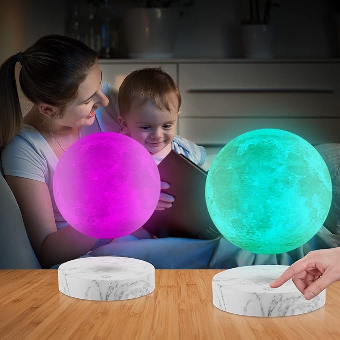 VGAzer Levitating Moon Lamp,Floating and Spinning in Air Freely with 3D Printing LED Moon Light Has 16 Colors 20 Modes for Unique Christmas Gifts,Room Decor (Marble Base 16 Colors) - LeafyLoom