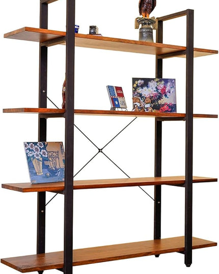CONSDAN Industrial Bookshelf, USA Grown Hardwood, Real Wood Bookshelves, Modern Open Rustic Bookcase, Storage Shelf, Display Shelf, Poplar Solid Wood-4 Tier Shelf - LeafyLoom