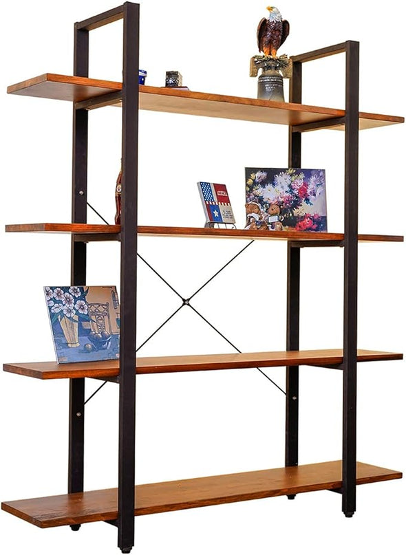 CONSDAN Industrial Bookshelf, USA Grown Hardwood, Real Wood Bookshelves, Modern Open Rustic Bookcase, Storage Shelf, Display Shelf, Poplar Solid Wood-4 Tier Shelf - LeafyLoom