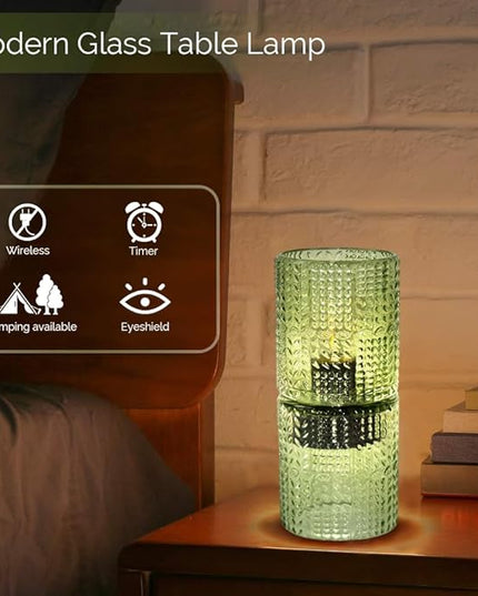 Battery Operated Lamp with Timer, Glass Cordless Lamps Beside Table Light,Small Lamp with for Home Decorative Living Corner Bedroom - LeafyLoom