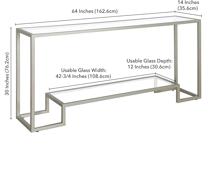 Henn&Hart 64" Wide Rectangular Console Table in Satin Nickel, Entryway Table, Accent Table for Living Room, Hallway - LeafyLoom