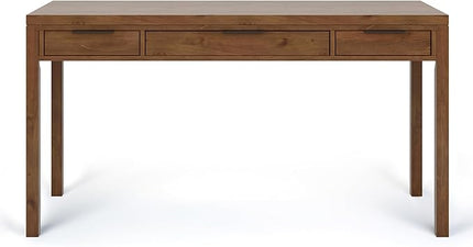 SIMPLIHOME Hollander SOLID WOOD 60 inch Wide Home Office Desk, Writing Table, Workstation, Study Table Furniture in Medium Saddle Brown with 2 Drawers - LeafyLoom
