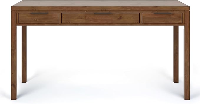 SIMPLIHOME Hollander SOLID WOOD 60 inch Wide Home Office Desk, Writing Table, Workstation, Study Table Furniture in Medium Saddle Brown with 2 Drawers - LeafyLoom
