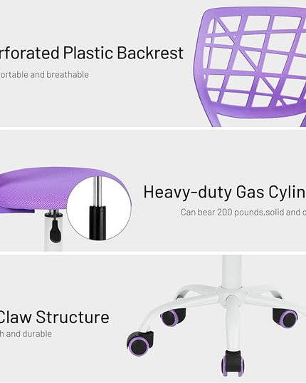 FurnitureR Kids Desk Chair, Armless Small Adjsutable Swivel Task Chair with Soft Cushion for Study Kids Teens Child, Purple - LeafyLoom