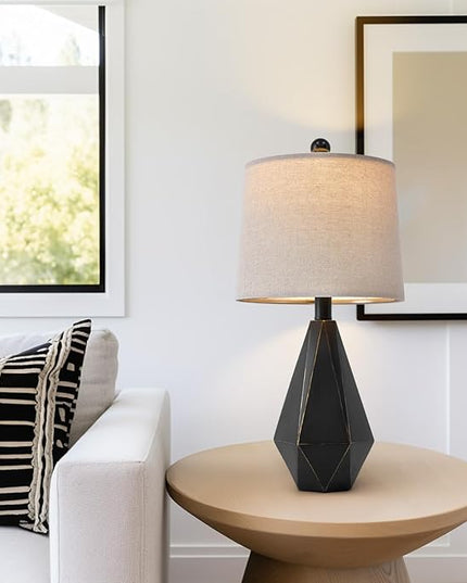 PoKat 20.25'' Table Lamp for Bedroom - Single Bedside Lamp for Night Stand, Small Bedroom Lamp, Modern Night Stand Lamp with Shade, Farmhouse Table Lamp for Living Room, Kids Room, End Table, Black - LeafyLoom