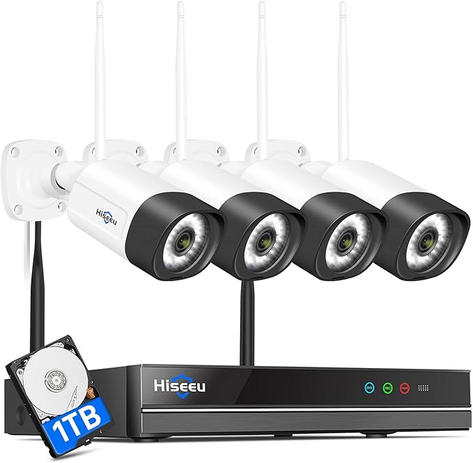 【Wireless Pro,Plug & Play】 Hiseeu 2.5K 5MP WiFi Security Camera System Outdoor,Expandable 16CH 8MP NVR, 1TB HDD,Spotlight,2 Way Audio, IP66 Waterproof, Motion Alert, DC Power Plug-in, 24/7 Recording Hiseeu