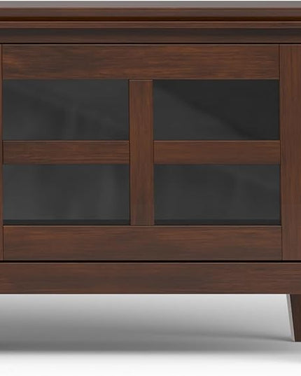 SIMPLIHOME Artisan SOLID WOOD Wide Transitional Media Stand for TVs up to 80 inches for The Living Room and Entertainment Center, 72 inch, Russet Brown - LeafyLoom