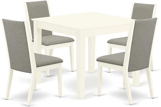 East West Furniture Oxford 5 Piece Dinette Set for 4 Includes a Square Table and 4 Shitake Linen Fabric Parson Dining Room Chairs, 36x36 Inch, OXLA5-LWH-06 - LeafyLoom
