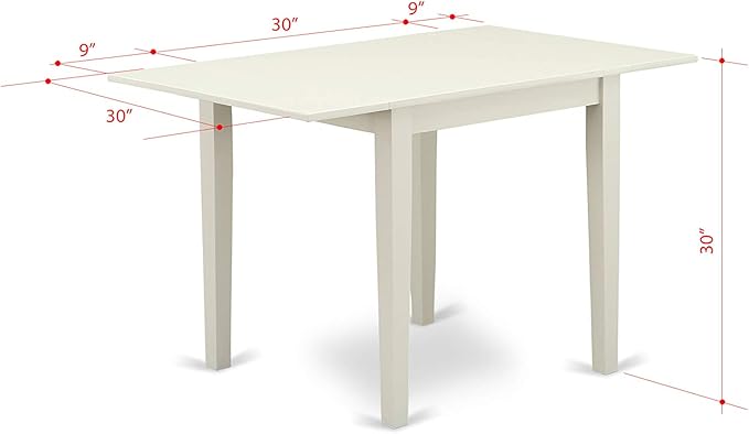 East West Furniture NDBO5-LWH-LC Norden 5 Piece Dinette Set for 4 Includes a Rectangle Room Table with Dropleaf and 4 Faux Leather Kitchen Dining Chairs, 30x48 Inch, Linen White - LeafyLoom