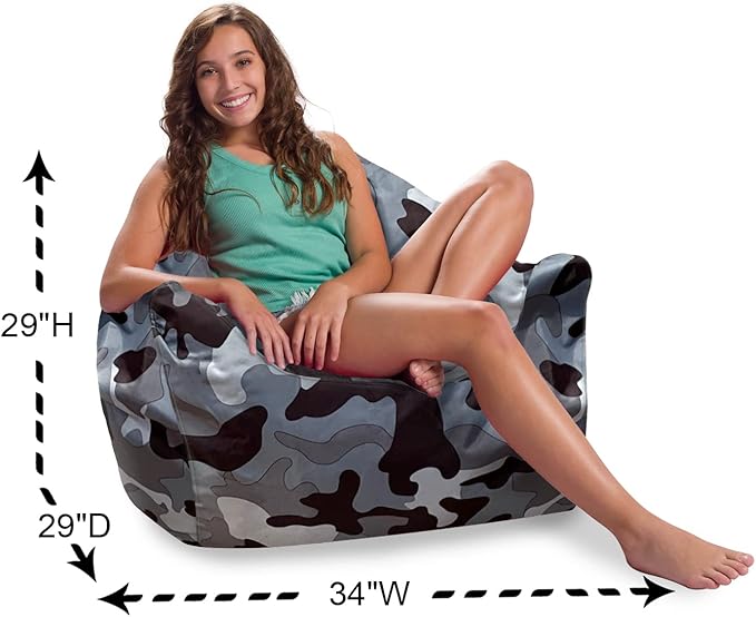 Posh Creations Structured Comfy Bean Bag Chair for Gaming, Reading and Watching TV, Malibu Lounge, Nylon - Camo Gray and White - LeafyLoom