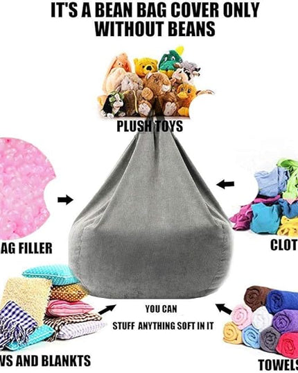 Stuffed Animal Storage Bean Bag Chair Cover (No Filler) Washable Ultra Soft Corduroy Bean Bag Cover for Organizing Plush Toys or Textile, Sack Bean Bag for Adults, Teens - LeafyLoom