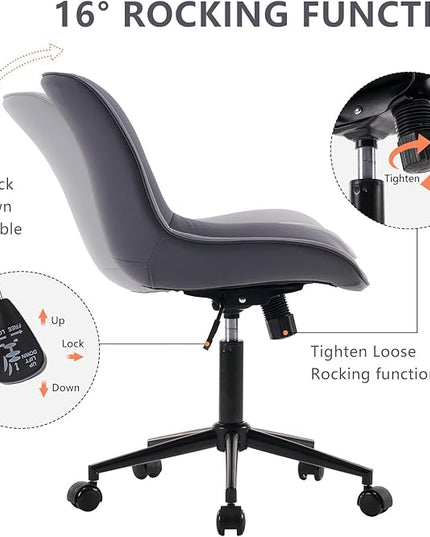 YOUNIKE Desk Chair with Wheels Armless Office Chair Swivel Rolling Task Chair with Back Upholstered Faux Leather Computer Chair Height Adjustable Modern Widened Seat Dusty Blue - LeafyLoom