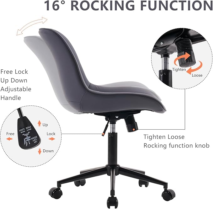 YOUNIKE Desk Chair with Wheels Armless Office Chair Swivel Rolling Task Chair with Back Upholstered Faux Leather Computer Chair Height Adjustable Modern Widened Seat Dusty Blue - LeafyLoom