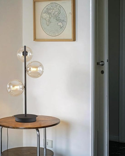 Mid Century Modern 3 Lights Globe Table Lamp Contemporary Minimalist Tall Bedside Desk Lamp Farmhouse Cognac Glass Nightstand Lamps Vintage Reading Light for Bedroom Living Room MTL03-B - LeafyLoom