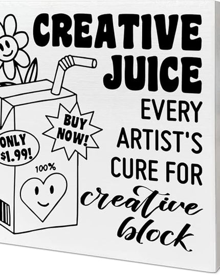 Retro Home Office Desk Wooden Box Sign Decor, Every Artist's Cure for Creative Block, Inspirational Quotes Desk Decor Motivational Desk Decorations for Women Men Student Office Classroom School - LeafyLoom