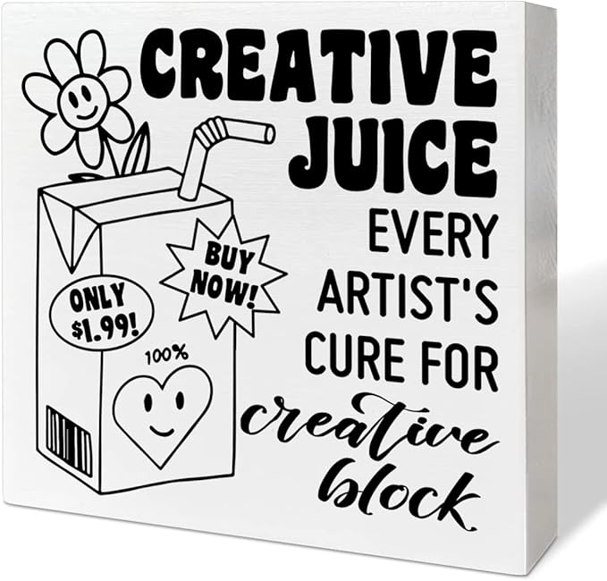 Retro Home Office Desk Wooden Box Sign Decor, Every Artist's Cure for Creative Block, Inspirational Quotes Desk Decor Motivational Desk Decorations for Women Men Student Office Classroom School - LeafyLoom
