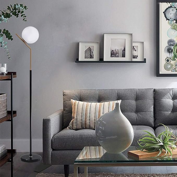 Hsyile Lighting KU300207 Modern Creative White Glass Ball Floor Lamp for Living Room,Bedroom,Office,Hotel,1 Light - LeafyLoom