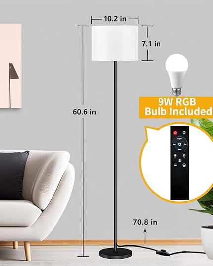 Floor Lamp for Living Room Bedroom,Modern LED Floor Lamp with Remote Control and Dimmable Standing Lamps with Foot Switch Office Kid Room,Tall Lamp,RGB 9W Bulb Included - LeafyLoom