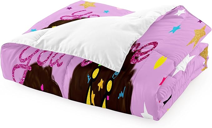 Black Girl Comforter Sets Twin-African Black Girls Twin Comforter Sets for Girls Cute Black Girl Twin Bedding Sets for Girls Princess Room Decor for Girls Bedroom, Twin (1 Comforter 1 Pillowcase) - LeafyLoom