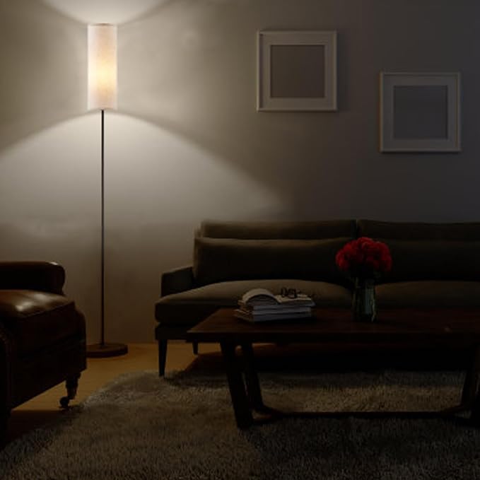 LED Floor Lamp Simple Design, Modern Floor Lamp with Shade, Tall Lamps for Living Room Bedroom Office Dining Room Kitchen, Black Pole Lamp with Foot Switch (with Bulb)(White Shade) - LeafyLoom