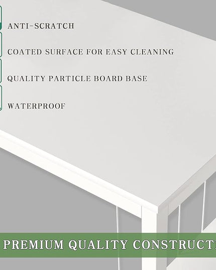 White Computer Desk 47" Writing Desk Study Table with CPU Storage Shelf for Home Office, Workstation, Office, Gaming Room- Sturdy Stable White Metal Frame - LeafyLoom