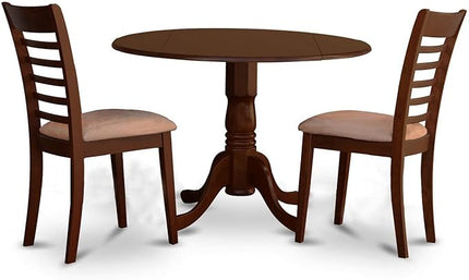 East West Furniture Dublin 3 Piece Set Contains a Round Dining Room Table with Dropleaf and 2 Linen Fabric Upholstered Chairs, 42x42 Inch, Mahogany - LeafyLoom
