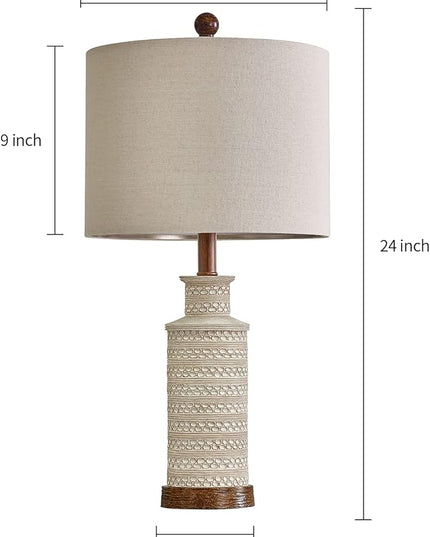 BOBOMOMO 24'' Farmhouse Table Lamp Set of 2 for Bedroom Living Room Vintage Rustic Traditional Nightstand Bedside Lamps - LeafyLoom