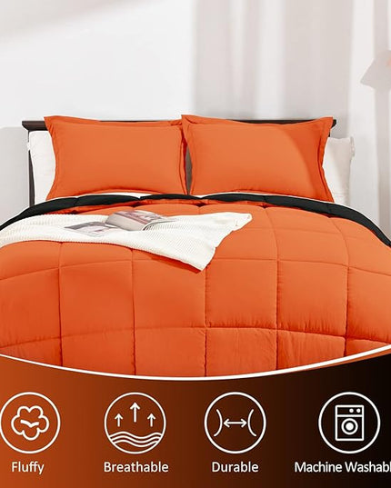 Basic Beyond Twin Comforter Set for Girls and Boys - Fluffy Twin Bed Comforter Set for All Seasons - Reversible Kids Twin Comforter Set - 2 Pieces (1 Comforter + 1 Pillow Sham) - Orange/Black - LeafyLoom