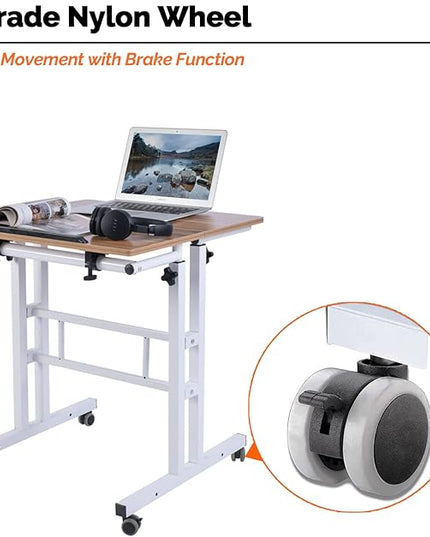 AIZ Mobile Computer Desk with Rolling Wheels for Home Office Workstation, Portable Laptop Tall Table for Standing or Sitting, Adults or Children,Oak, OneSize - LeafyLoom