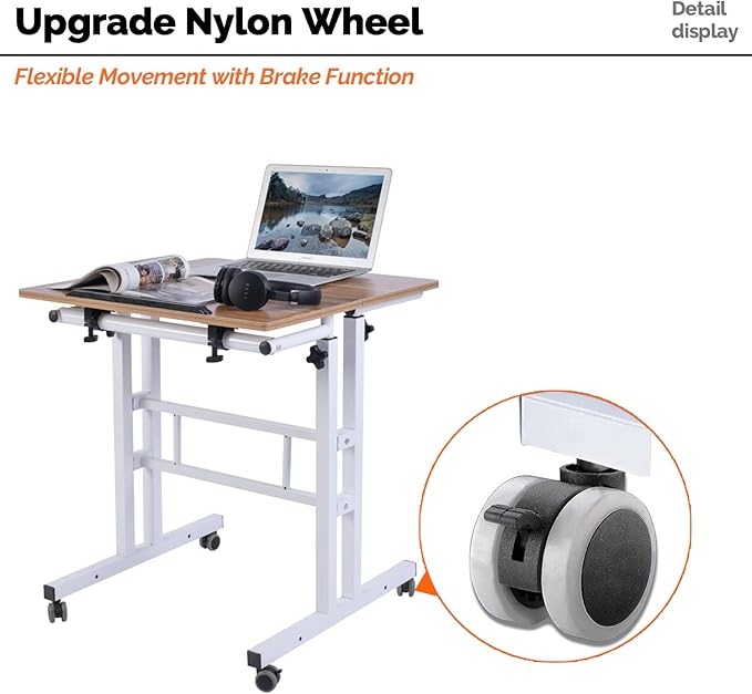 AIZ Mobile Computer Desk with Rolling Wheels for Home Office Workstation, Portable Laptop Tall Table for Standing or Sitting, Adults or Children,Oak, OneSize - LeafyLoom