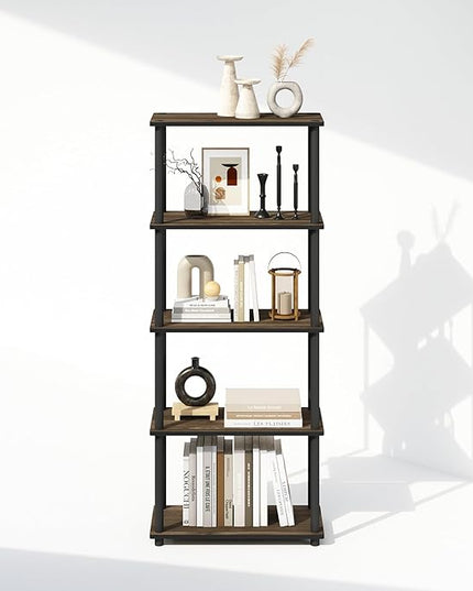Furinno Turn-N-Tube 5-Tier Multipurpose Compact Display Rack, Shelving Unit, Bookcase, Columbia Walnut/Black - LeafyLoom
