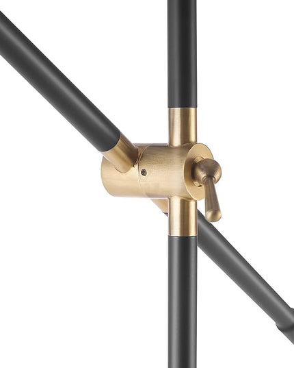Globe Electric 65911 60" Floor Lamp, Matte Black, Brass Pivot, Matte Black Shade, in-Line On/Off Foot Switch - LeafyLoom