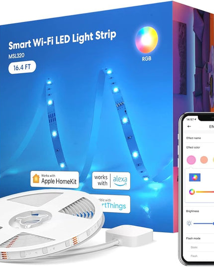meross Smart LED Strip Lights, 16.4ft WiFi Strip Work with Apple HomeKit, Alexa, Google Home, and SmartThings, 16 Million Colors with App Control and RGB LED Lights for Bedroom, Living Room, Kitchen meross