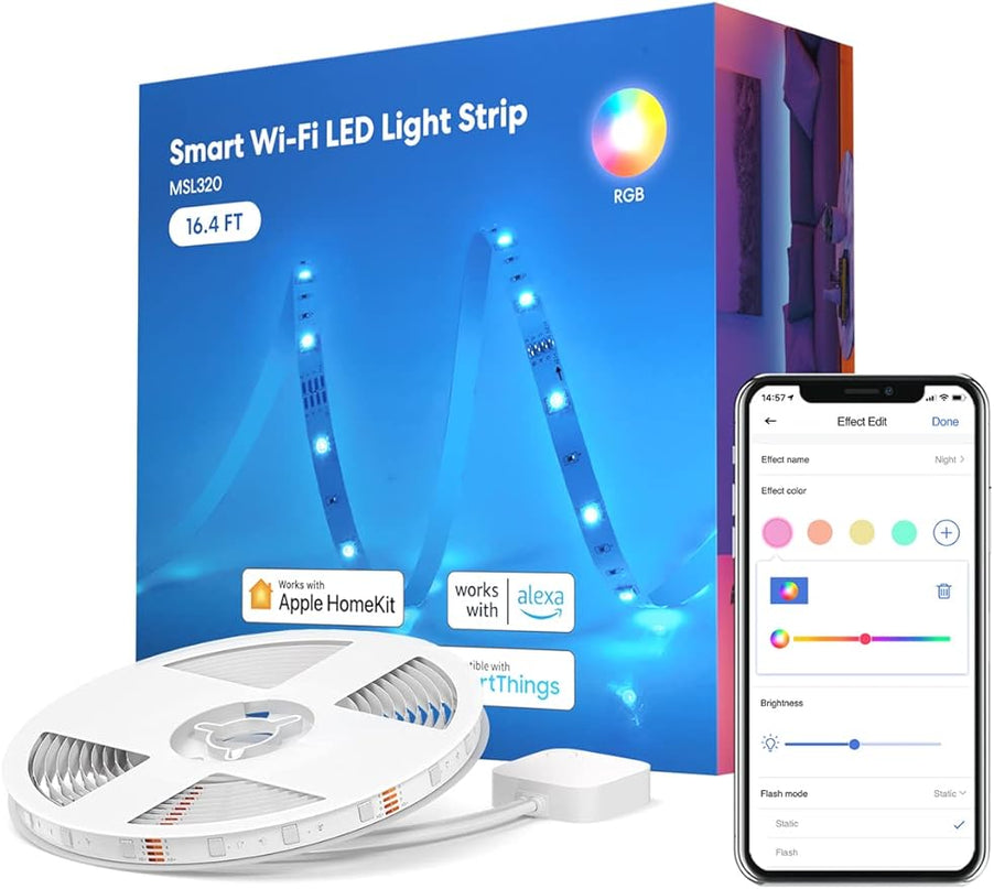 meross Smart LED Strip Lights, 16.4ft WiFi Strip Work with Apple HomeKit, Alexa, Google Home, and SmartThings, 16 Million Colors with App Control and RGB LED Lights for Bedroom, Living Room, Kitchen meross
