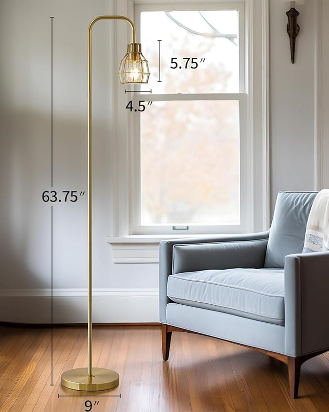 Oneach 63.75" Modern Floor Lamp for Living Room Industrial Floor Lamp with 4W LED Bulb Standing Lamp with Footswitch Gold Floor Lamp for Bedroom Pole Lamp for Office Study Room Hotel - LeafyLoom
