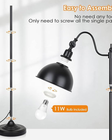 Mlambert Industrial Floor Lamp,63” LED Standing Lamp Modern with 11W A19 LED Bulb,Adjustable Head,Foot Switch,Metal Lamp for Livingroom,Stand Light - LeafyLoom