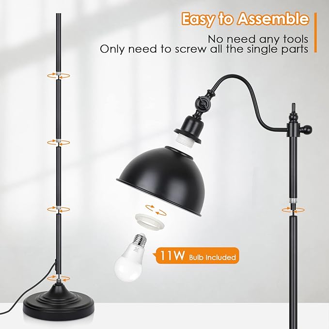 Mlambert Industrial Floor Lamp,63” LED Standing Lamp Modern with 11W A19 LED Bulb,Adjustable Head,Foot Switch,Metal Lamp for Livingroom,Stand Light - LeafyLoom