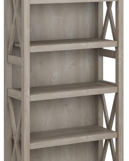 Bush Furniture Key West Tall 5 Shelf Bookcase in Washed Gray - LeafyLoom