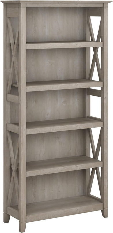 Bush Furniture Key West Tall 5 Shelf Bookcase in Washed Gray - LeafyLoom