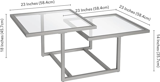 Henn&Hart 43" Wide Square Coffee Table in Nickel, Modern coffee tables for living room, studio apartment essentials - LeafyLoom